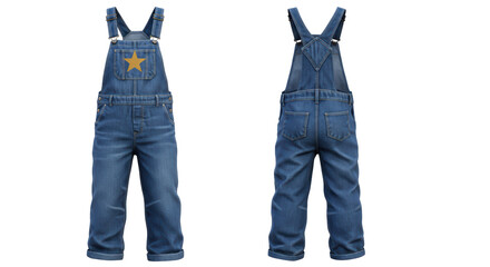 Isolated Denim Overalls Front and Back
