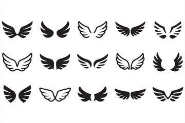 Set of Simple and Elegant Black and White Wing Illustrations