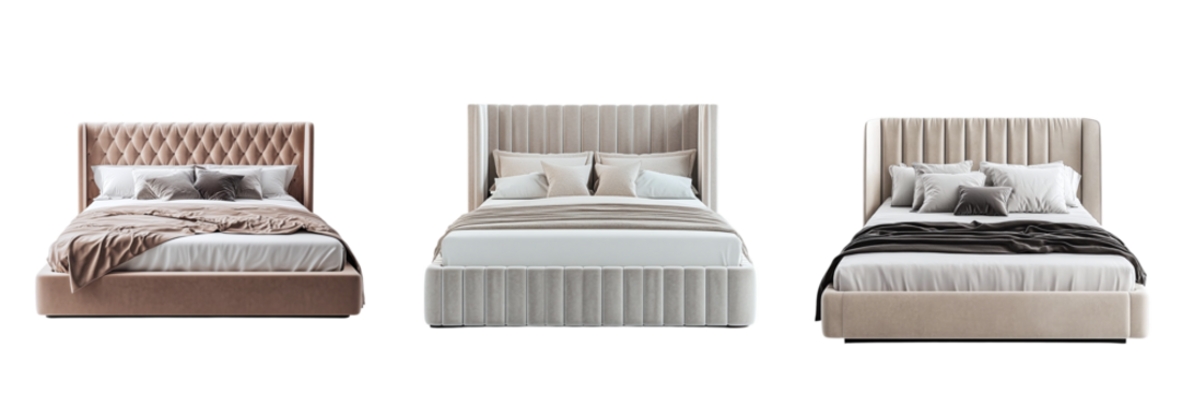 Set of luxury designer beds isolated on transparent background PNG