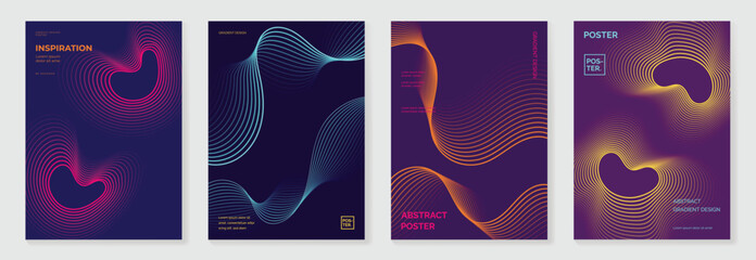 Fototapeta na wymiar Modern gradient poster background vector set. Cover template with vibrant perspective geometric prism shapes. Ideal design for social media, cover, banner, flyer.