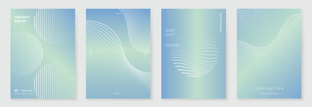 Modern gradient poster background vector set. Cover template with vibrant perspective geometric prism shapes. Ideal design for social media, cover, banner, flyer.