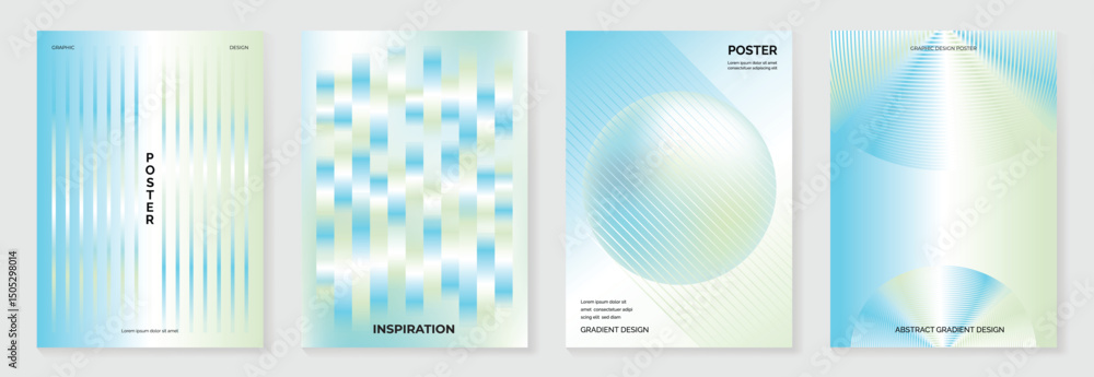 Poster modern gradient poster background vector set. cover template with vibrant perspective geometric pris