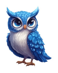Obraz premium PNG Cute cartoon blue owl with big eyes and detailed feathers