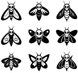 Skull Moth Silhouette Icons – Gothic Insect Vector Bundle
