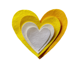 Yellow layered hearts for decoration and crafts ideas on a transparent background, cut out