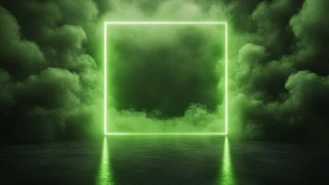 Neon Green Square Portal in Smoky Atmosphere