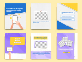 Social media tutorial, tips, trick, did you know post banner layout template set with torn and sticky paper note clips design element