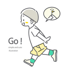 目標へ向かって走る子供たち　シンプルでお洒落な線画イラスト