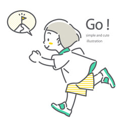 目標へ向かって走る子供たち　シンプルでお洒落な線画イラスト