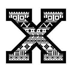 Letter X with tribal ethnic aztec pattern svg cut file. Isolated vector illustration.