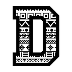 Letter D with tribal ethnic aztec pattern svg cut file. Isolated vector illustration.