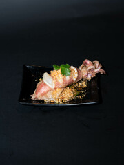 Deep-Fried Egg Squid with Fish Sauce Dressing (Pla Muek Kai Tod Rad Nam Pla) - Authentic Thai Seafood