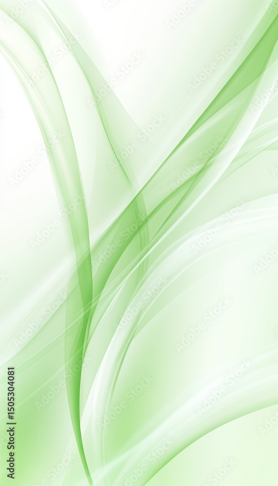 Poster delicate green fluid waves, abstract background with gentle gradient and dynamic flowing shapes