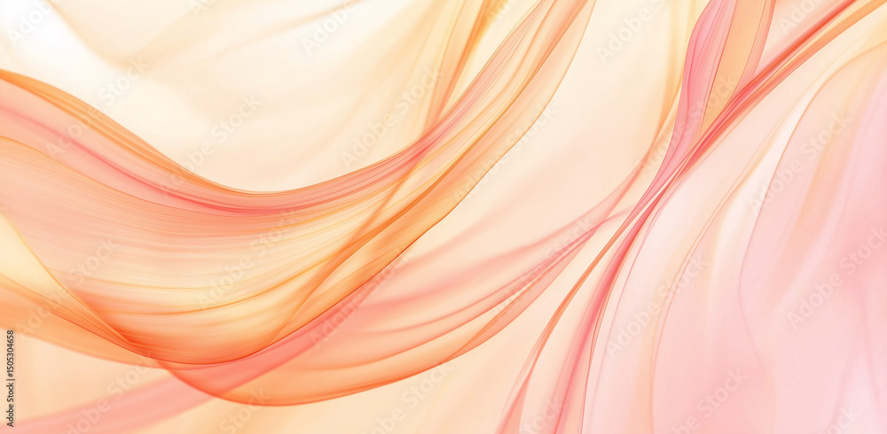 Poster elegant peach fuzz abstract background with flowing lines and curves, featuring soft gradient patter
