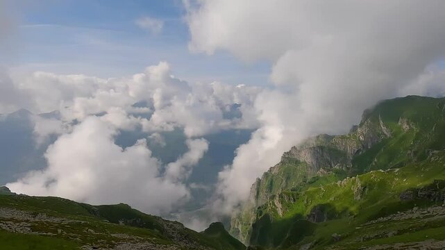 View from Colle di Costa Fiorita mountain pass above Usseglio village in Graian Alps in Italy