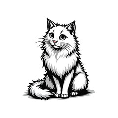 Elegant Long-Haired Cat Illustration