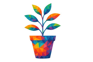 Vibrant low poly plant in a pot, perfect for projects related to nature, growth, or ecology, with transparent background for easy integration