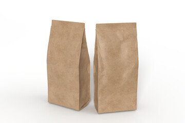 3D Realistic blank pouch bag craft paper mockup with zipper isolated. Ziplock bag product...
