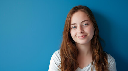 Obraz premium Portrait of a beautiful young woman smiling and looking at camera. Woman portrait