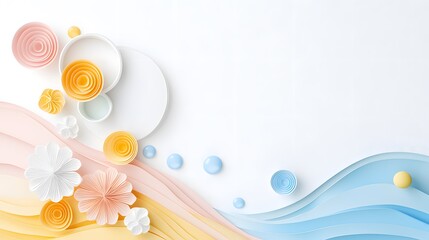 Pastel Paper Flowers and Waves Abstract Design