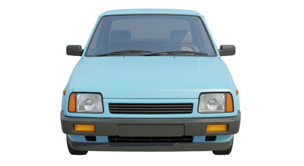 Isolated Light Blue Retro Car Front View