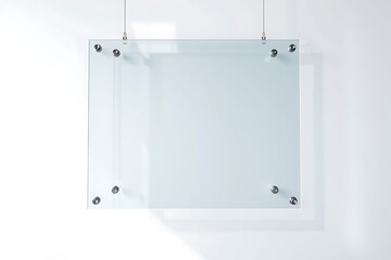 Blank A4 transparent glass office corporate Signage plate Mock Up Template, Clear Printing Board For Branding, Logo. Transparent acrylic advertising signboard mockup front view. 3D rendering.