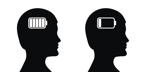 mental health man silhouette with full and empty battery vector illustration