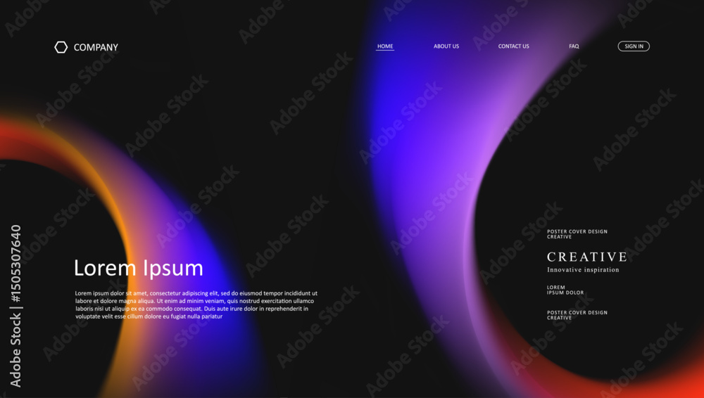 Poster abstract wave futuristic design of landing page. retro gradient mesh dark concept website design