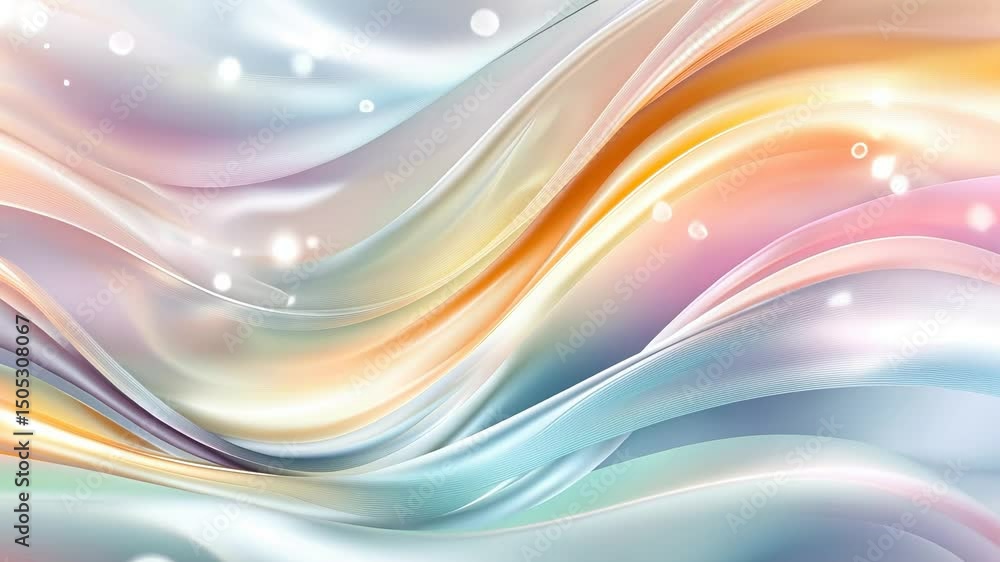 Poster colorful abstract waves with light particles and smooth gradient curves.