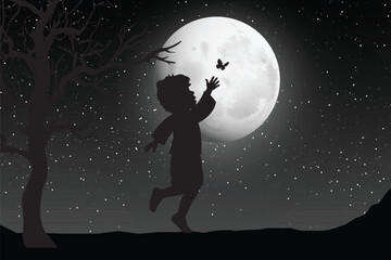 Cute Boy And Moon Silhouette