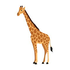 Cartoon Giraffe Standing in Profile View. Wild savannah animal