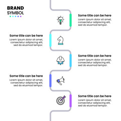 Infographic template. Vertical zigzag line with 5 steps