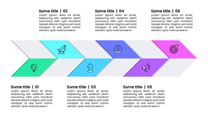 Infographic template. Abstract arrow with 6 steps and icons