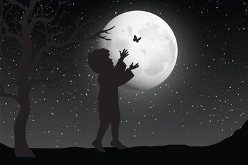 Cute Boy And Moon Silhouette