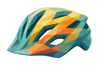 Colorful low poly bicycle helmet rotating on transparent background, ideal for safety and sports concepts