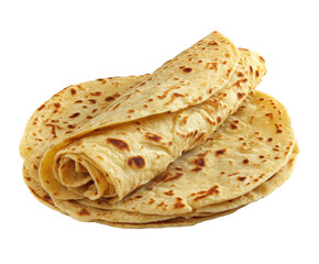 Warm flatbreads ready for serving with flavorful dishes on a transparent background, cut out