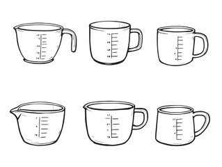 measuring cups line art simple kitchen tools vector illustration set