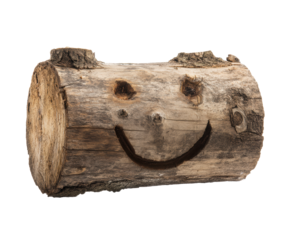 Log with a smiley face design for woodland decor and rustic themes on a transparent background, cut out