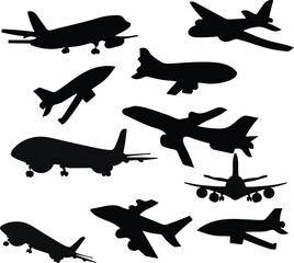 set of silhouettes of airplanes