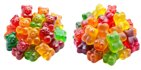 Gummy Bear Pile, Two Compositions, Isolated on Transparent Background, Candy, Sweet, Gummy, Treats, Confectionery