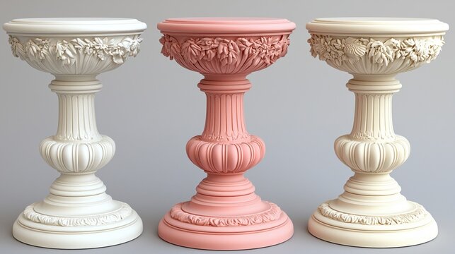 Decorative Pedestals with Intricate Floral Designs in Three Colors