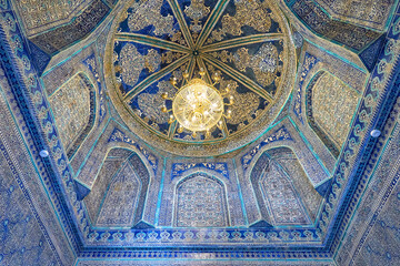 Mosaic ceiling inside Pahlavan Mahmoud Mausoleum in Ichan Kala heritage town