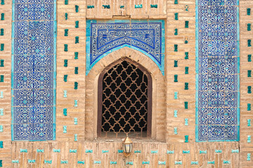 Decorated harem window in Tash Hauli royal palace of Ichan Kala town