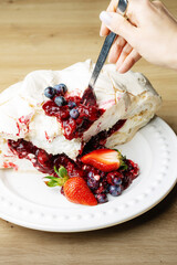 Dessert Pavlova close up macro fruits