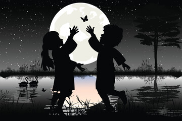 Cute BChild And Moon Silhouette