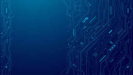 Plakat Abstract technology blue circuit board texture or pattern. Web background design with text. Futuristic blue circuit board on tech bg. AI innovation concept. Light blue connected dots and lines. Vector