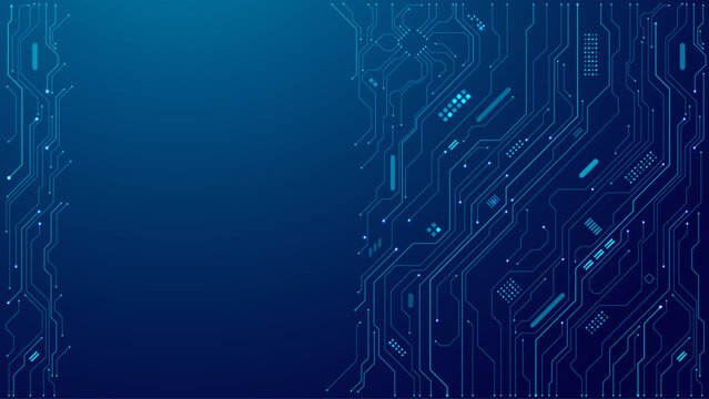 Abstract technology blue circuit board texture or pattern. Web background design with text. Futuristic blue circuit board on tech bg. AI innovation concept. Light blue connected dots and lines. Vector