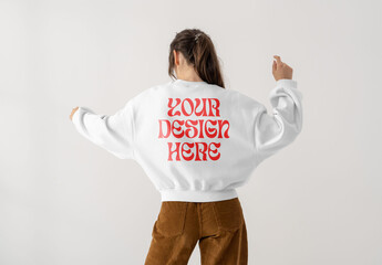 Mockup Of Woman Wearing Customizable Sweatshirt, Rear View