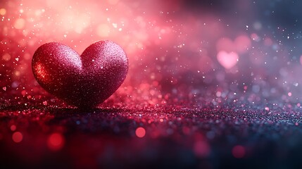 Sparkling red heart with bokeh lights and glitter creating romantic valentine's day vibes.