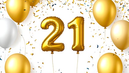 21st Birthday Balloons Gold Confetti.